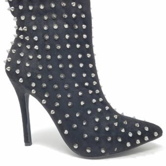 New! Black Studded High Heel Ankle Boots - Picture 2 of 6